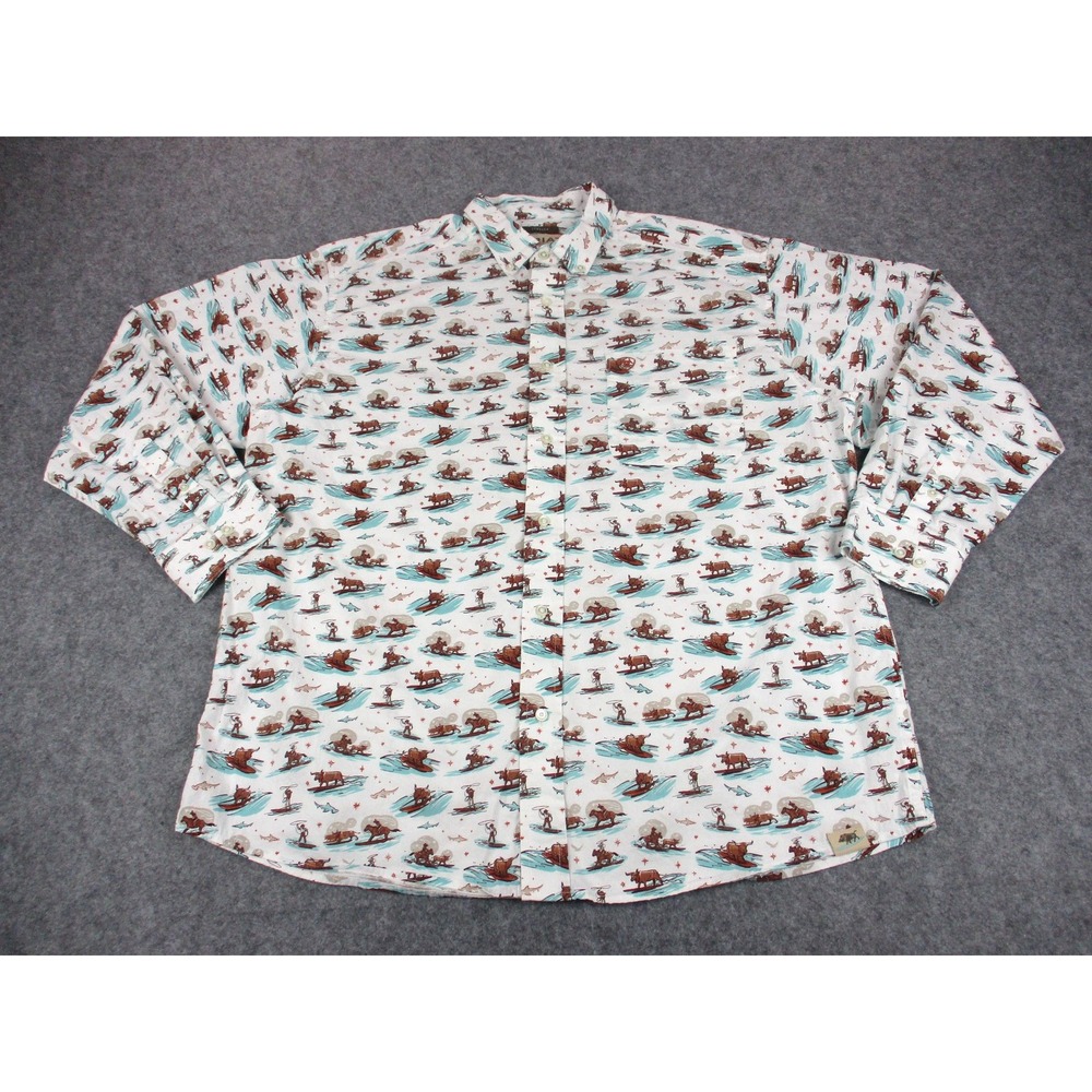 Ariat Shirt Mens Extra Large White Western Aloha‎ Cowboy Bull Print Button Down